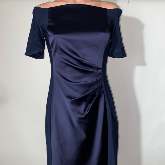 NEW Lauren Ralph Lauren Navy off shoulder satin sheath dress size 6 - Picture 8 of 16